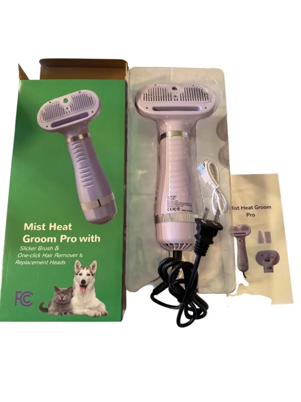 Fido Fave Dog Grooming Mist Heat Groom Pro Brush NWT 3 in 1